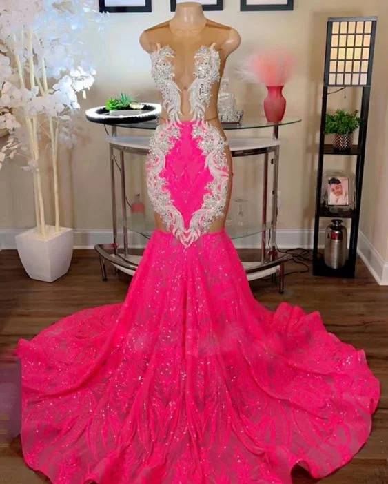 summer dressCustom Prom Dresses, Prom Dresses, Sparkly Prom Dresses, Pink Prom Dresses, Beaded Applique Prom Dresses, Illusion O Neck Formal Dresses