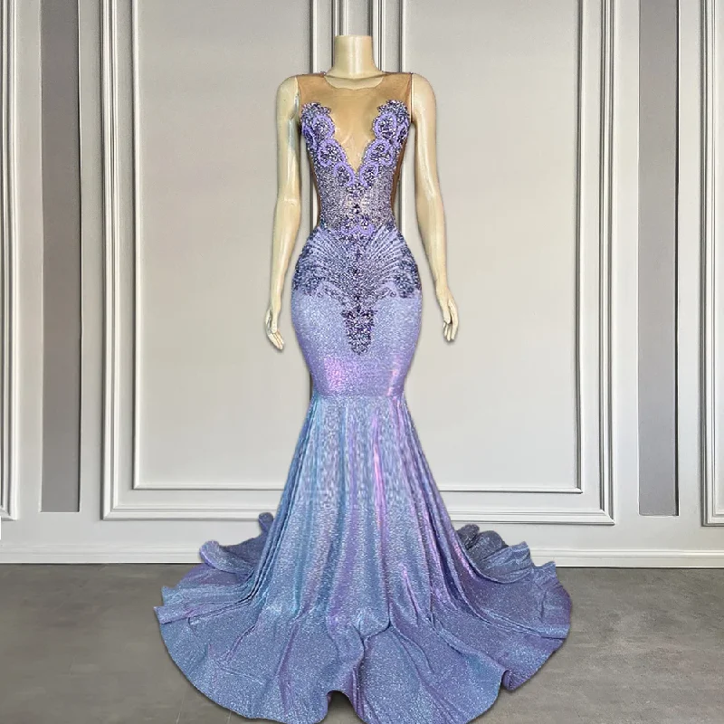 modern dressLight Purple Rhinestones Sheer O Neck Prom Dresses Luxury Glitter Lilac Long Black Girls Prom Gala Gowns 2024