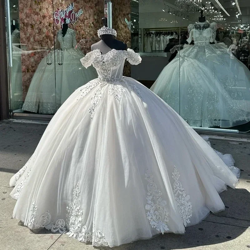 sleek midi dressWhite Quinceanera Dresses Ball Gowns Appliques Lace Beading Crystal Birthday Princess Vestidos 15 Para XV Años