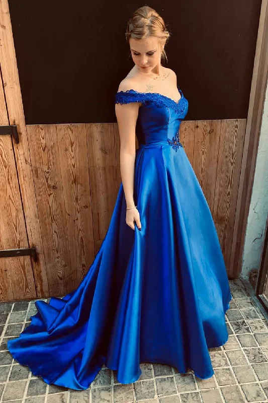 casual dressOff the Shoulder Royal Blue Long Prom Dress