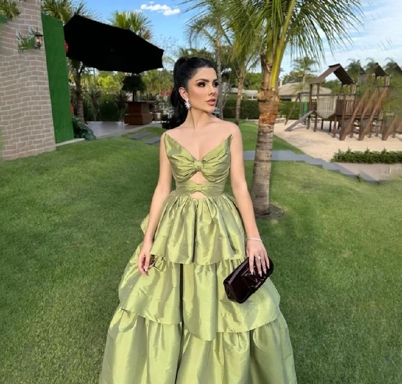 luxury dressSexy A-Line Prom Dress V Neck Sleeveless Tiered Evening Dresses for Women Long Formal Party Gowns Wedding Party Dress