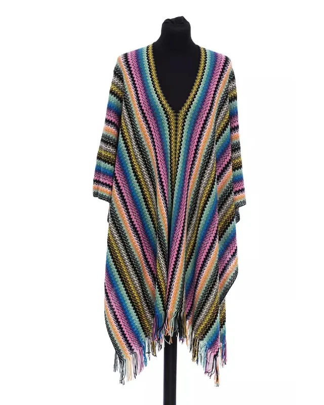 warm jacketMissoni  Multicolor Striped Poncho with Fringe