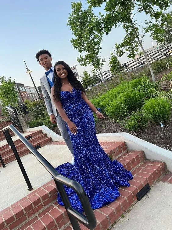 high-waisted dressRoyal Blue Sequins Mermaid Prom Dress,Royal Blue Evening Dress Y6132