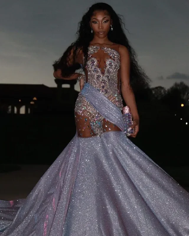 summer dressGliter Mermaid Prom Dresses For Black Girls Rheinstone Beading African Women Pageant Party Gowns Vestido De Graduación