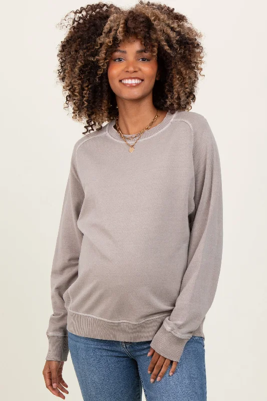 graphic gym sweatshirtMocha  French Terry Vintage Wash Maternity Pullover