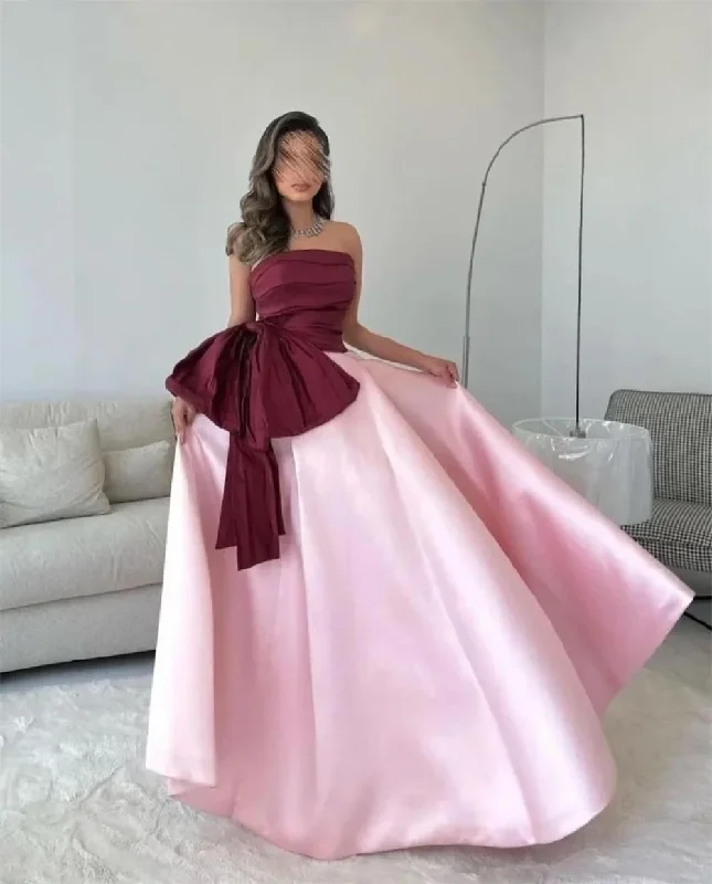 off-the-shoulder dressSatin A-line Strapless Ruffle Arab Prom Gown Bow Floor Length Saudi Evening Formal Elegant Party Dress for Women 2024