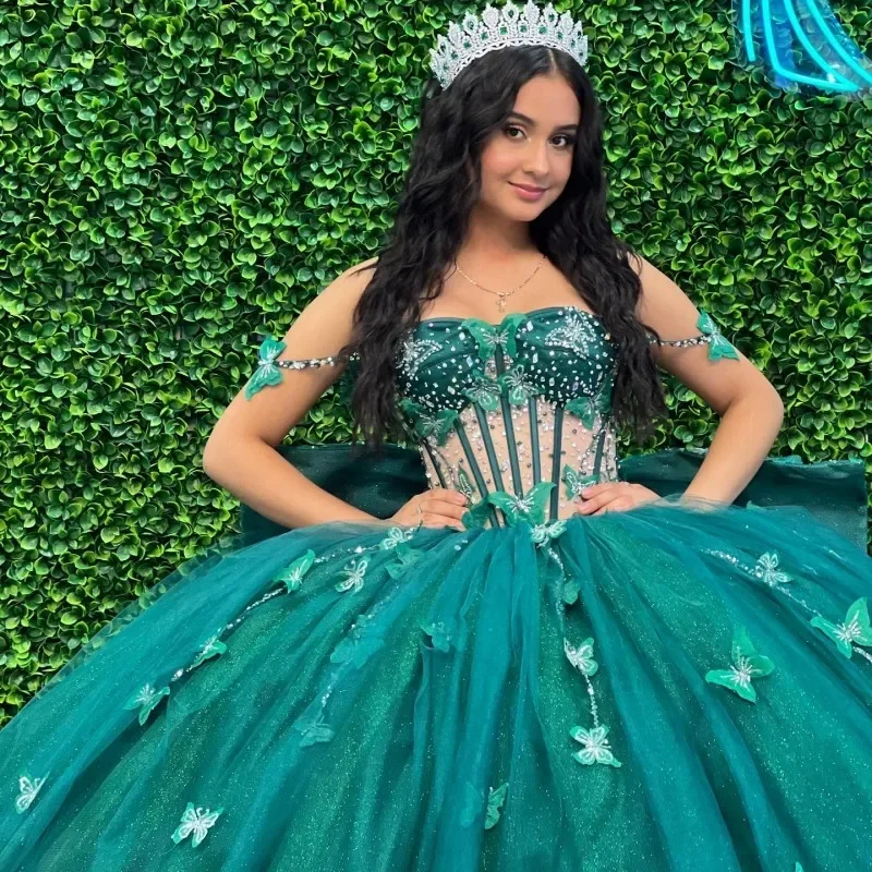 trendy wrap dressLuxury Emerald Green Vestidos De 15 Años 2024 Ball Gowns Quinceanera Dresses Beaded Bow Princess Birthday Rhinestones Women