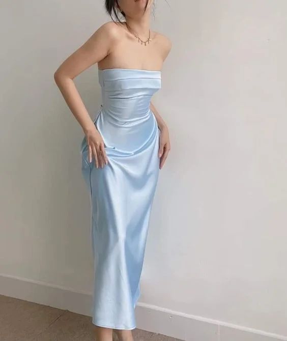 boho dressElegant Blue Strapless Sheath Prom Dress,Blue Evening Dress Y6420