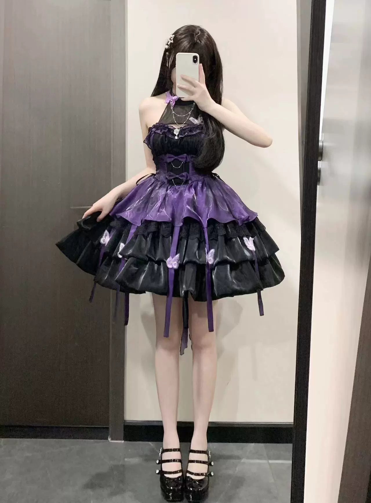 black and purple dress - halter style (without trailing veil)