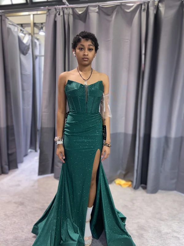 puff sleeve dressGreen Mermaid Sleeveless Evening Dress with Slit Y5920