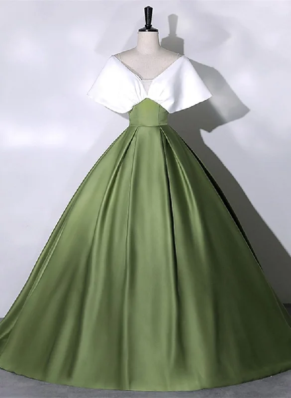 sleek midi dressGreen and White Satin Long Ball Gown Long Formal Dress Y7001