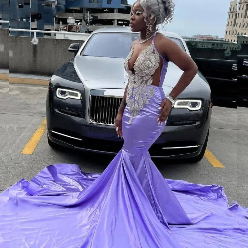 oversized dressSexy Lavender Mermaid Prom Dress for Black Girls 2024 Silver Beaded Rhinestones Party Gala Gown Robe De Soiree