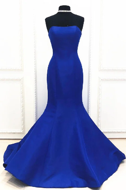 long sleeve dressMermaid Strapless Royal Blue Long Evening Dress