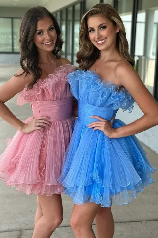 long sleeve dressStrapless Organza Prom Dresses Edge Curl Mini Vestidos De Fiesta Elegant Sleeveless Empire Waist Evening Dress 2024