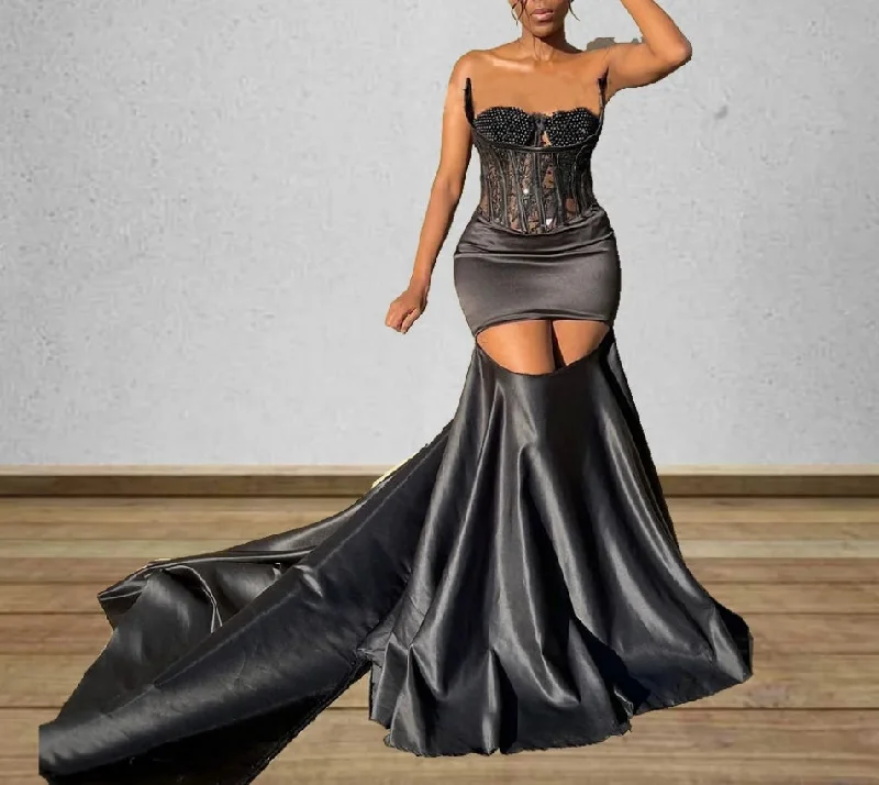 pleated maxi dressLuxury Ayaba Black Evening Dresses Mermaid Wedding Party Gowns African Special Occasion Dress