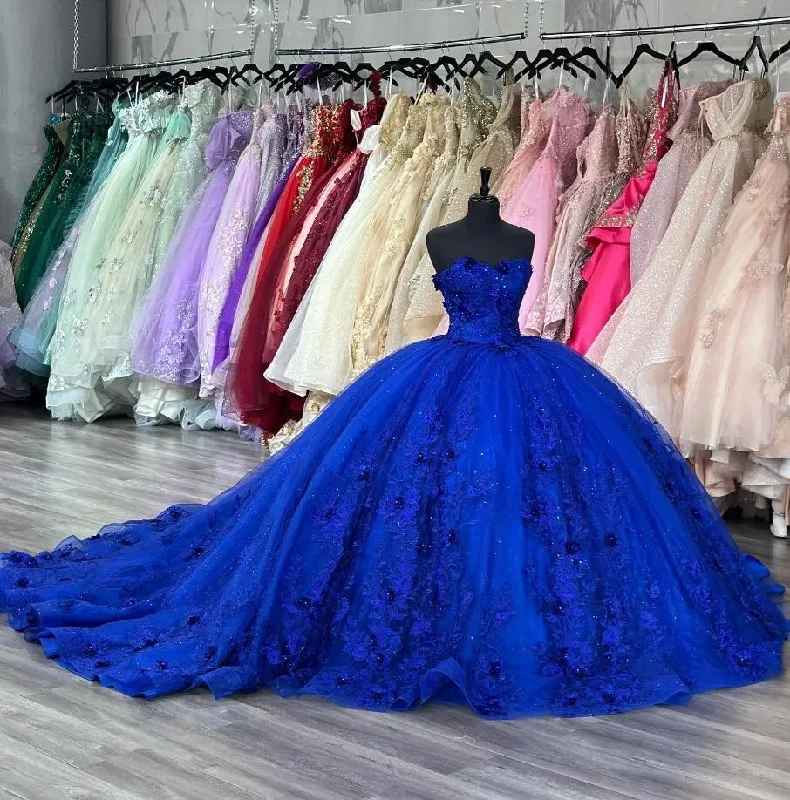 pleated maxi dressKing Blue Princess Quinceanera Dresses Sweetheart 3D Floral Applique vestidos de 15 años Sweep Train Prom Lace Up sweet 16