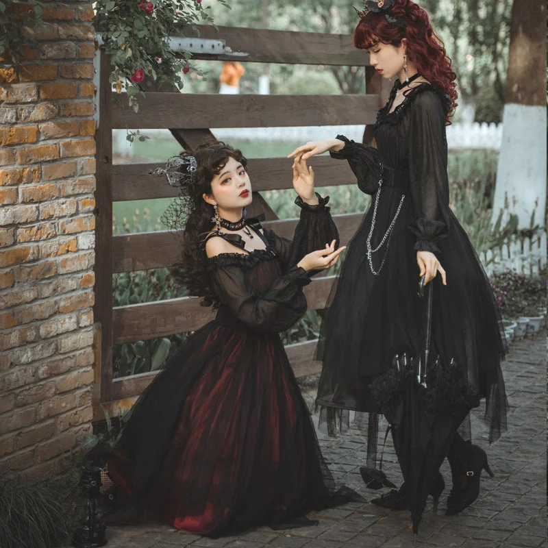 floral midi dressCornfield Lolita~The Girl Assassin~Halloween Gothic Lolita Irregularly Hemline Dress