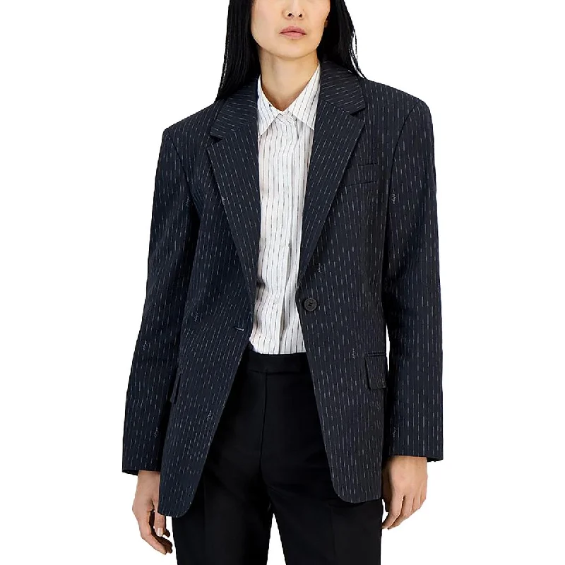 fashionable outerwearWomens Cotton Blend Striped One-Button Blazer