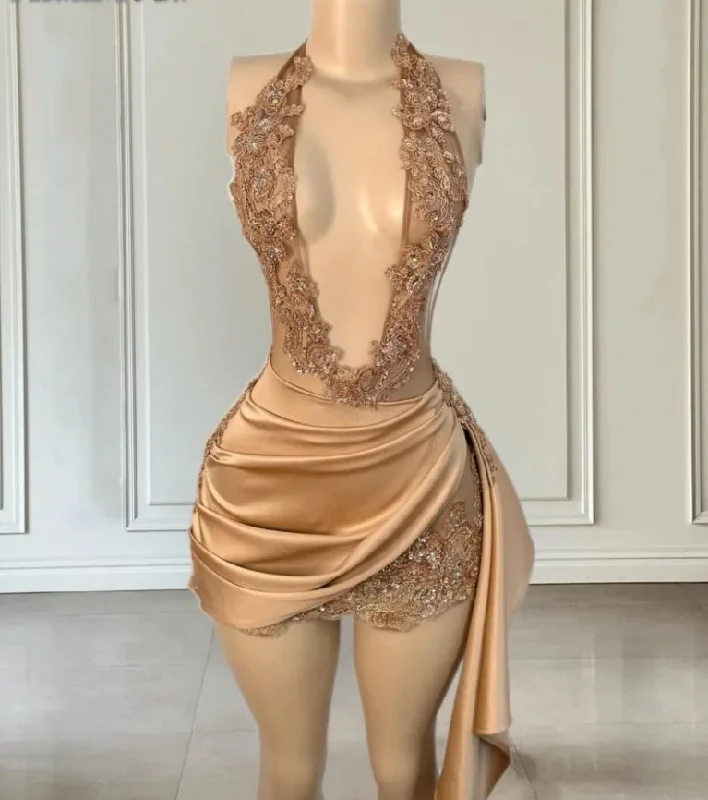 casual shift dressRose Gold Short Prom Dress For Women Halter Birthday Dresses For Your Birthday Beading Party Gowns Vestidos De Graduación