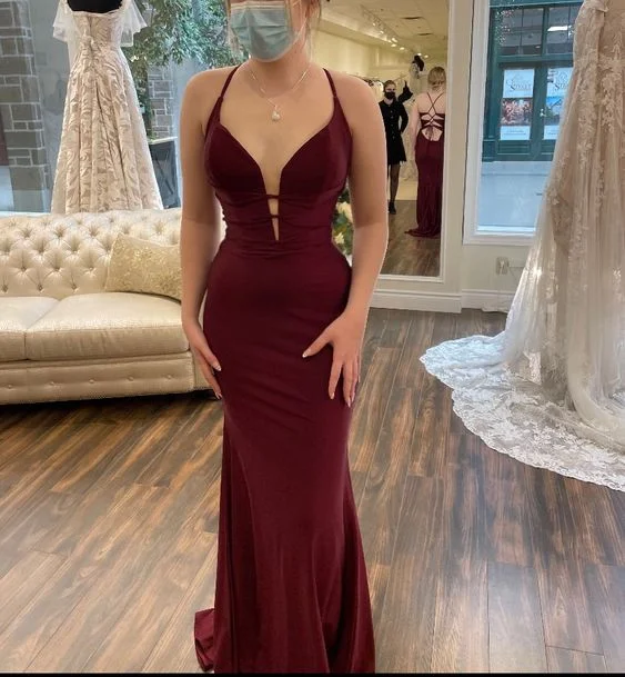 velvet dressFashion Burgundy Mermaid Evening Dress,Burgundy Formal Gown Y6429