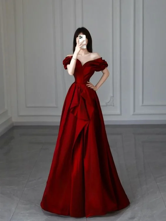 trendy bodycon dressBurgundy Satin Long Prom Dress, A-Line Evening Dress Y6026