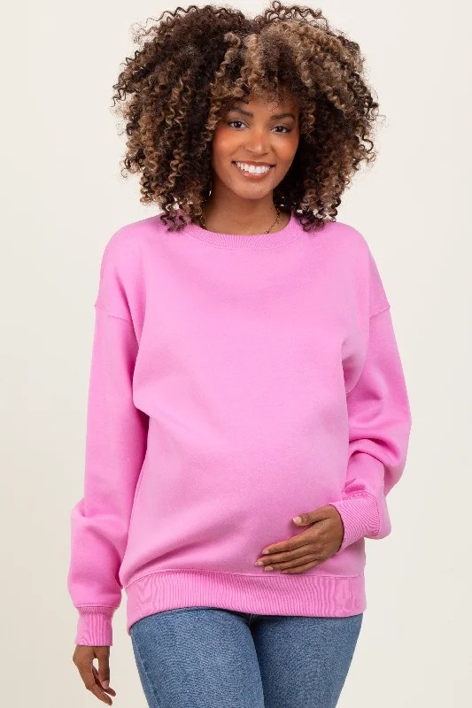 premium gym hoodiePink Basic Fleece Crewneck Maternity Sweatshirt