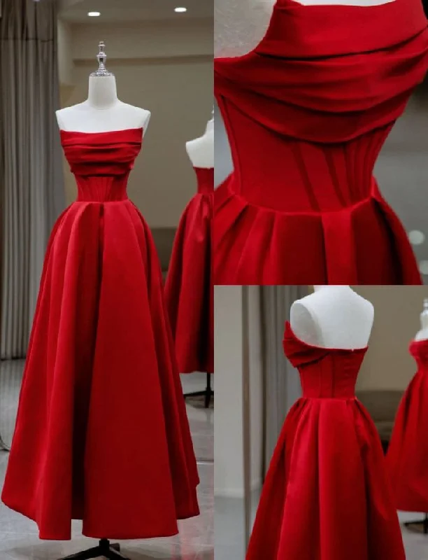 draped dressStylish Flat Neck Satin Backless Pleated Floor Length A Line Evening Gown Prom Dress Y6331