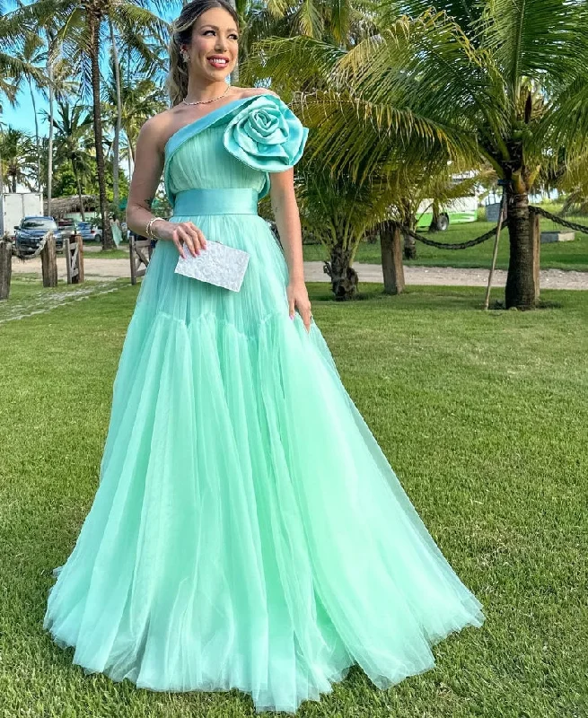 chic wrap dressMint Green Tulle A Line Prom Dresses One Shoulder 3D Flowers Formal Party Evening Dress Women Wedding Photography 2024