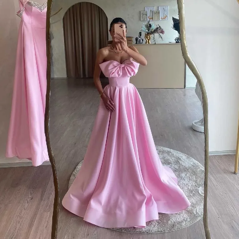 fitted dressLovely Pink Bow Long Prom Dresses 2024 Couture Sweetheart A Line Women Birthday Dress Lace-up Simple Formal Party Gowns Custom