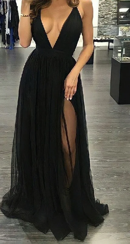 shift dressSexy Black V Neck Long Prom Dress,Black Formal Gown  Y7057