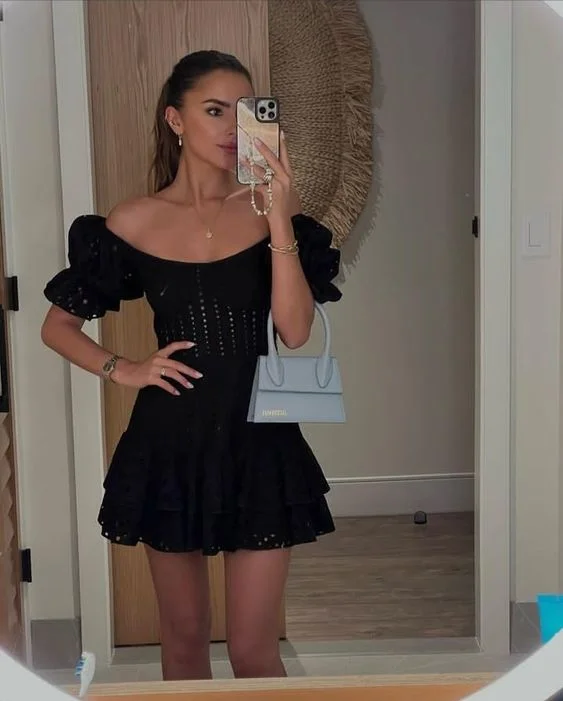 luxury dressFashion Black A-line Homecoming Dress,Black Cocktail Dress Y6994