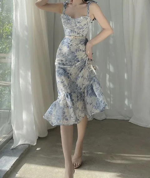 chic dressCharming Print Floral Mermaid Prom Dress,Summer Beach Dress Y6720