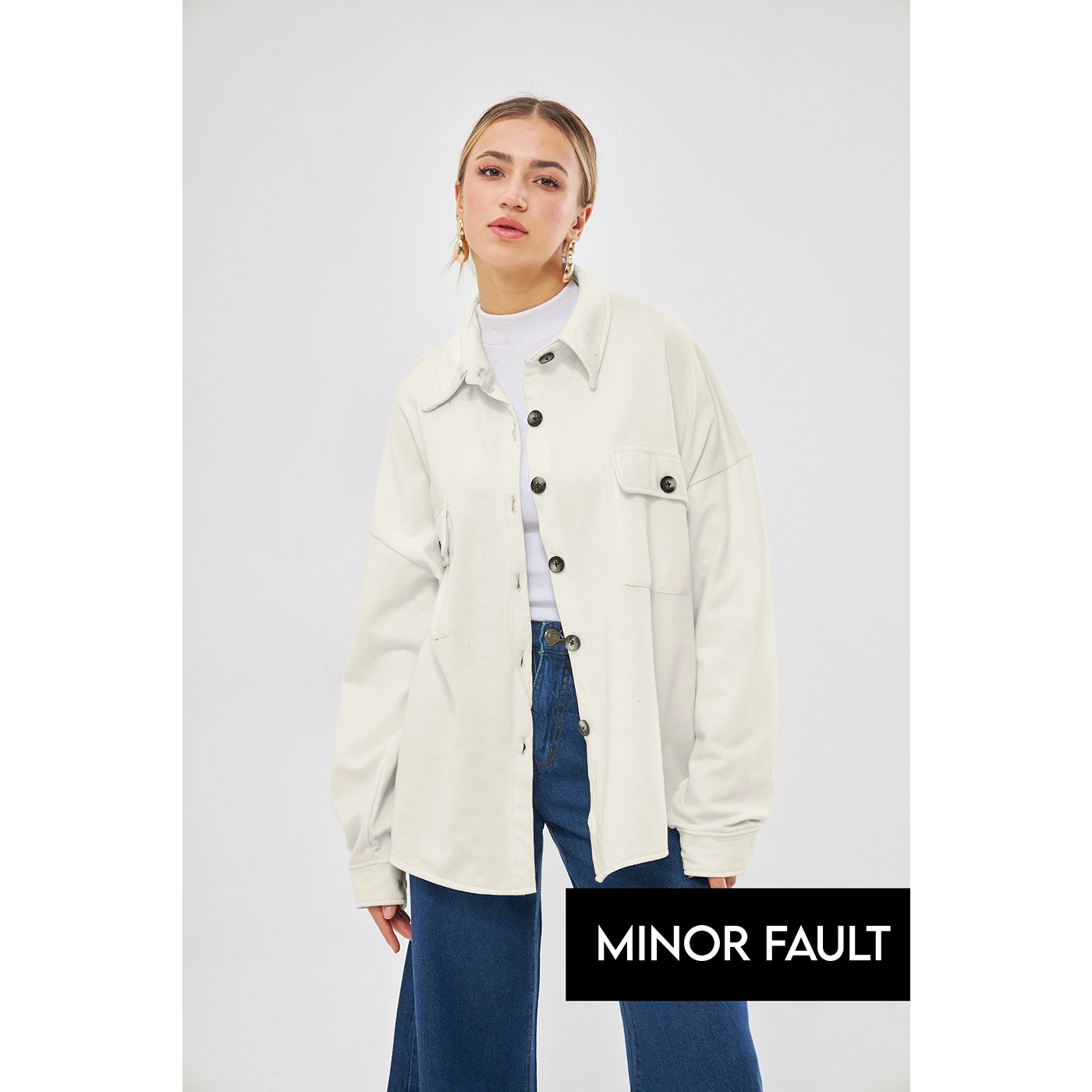 trendy sports sweatshirt(Minor Fault) Offwhite Oversized Shacket