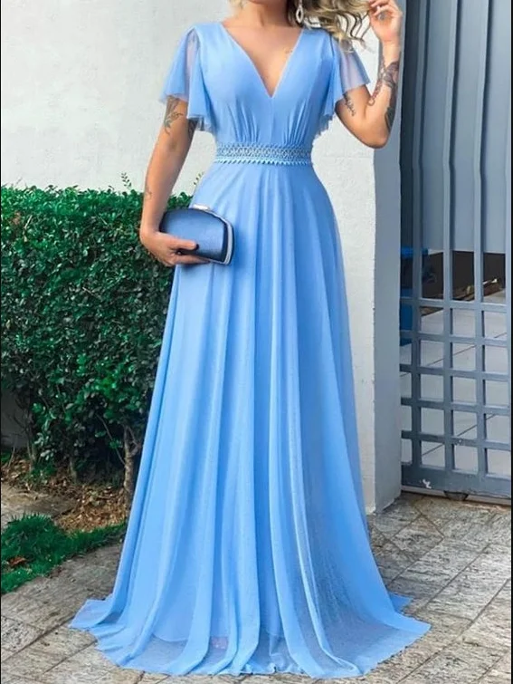 long-sleeve floral dressCharming Blue A-line Prom Dress,Blue Evening Dress Y5775