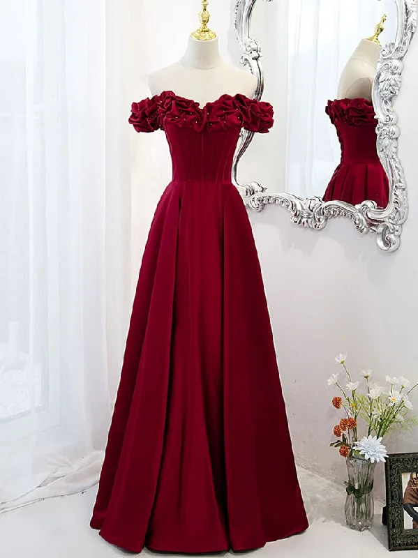 sophisticated dressA-Line Off Shoulder Satin Long Prom Dress,Satin Evening Dress Y6340