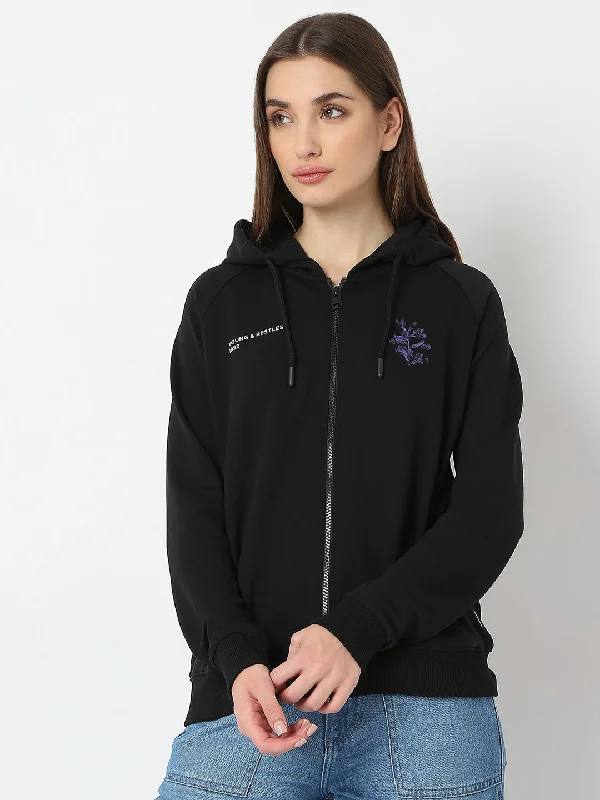 stylish training hoodieSpykar Black Full Sleeves Hooded Sweatshirt For Women