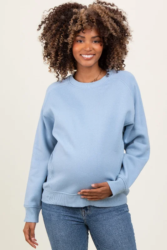 zip-up gym hoodieLight Blue Fleece Maternity Sweatshirt