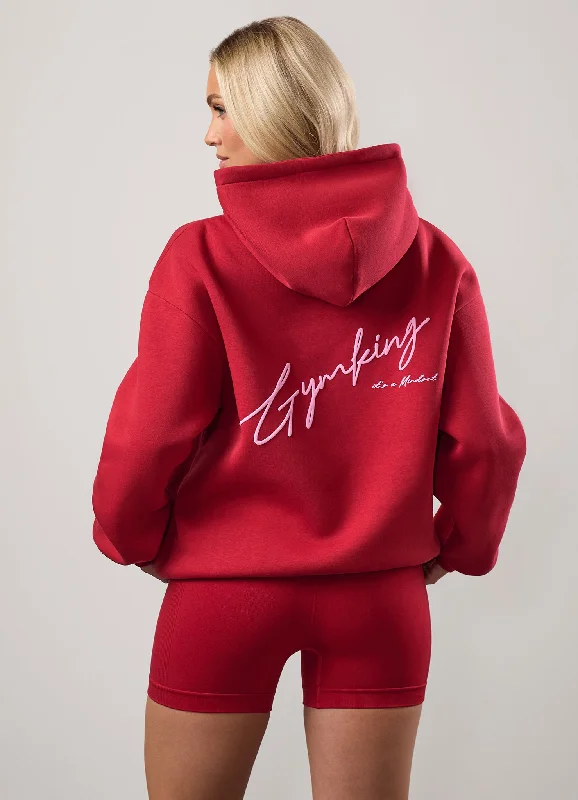 relaxed fit sports hoodieGym King Script Mindset Relaxed Fit Hood - Scarlet Red