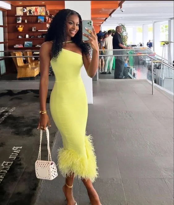 fitted cocktail dressElegant Yellow Bodycon Dress,Yellow Prom Dress Y7090