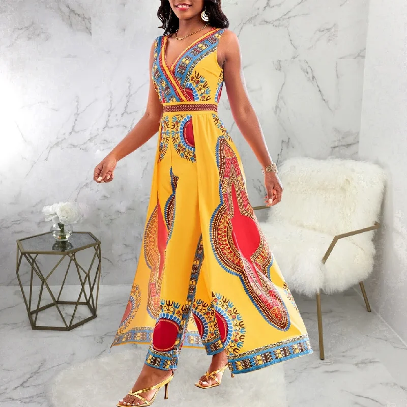 flowy dressFashion Digital Printed V-neck Women's Jumpsuit