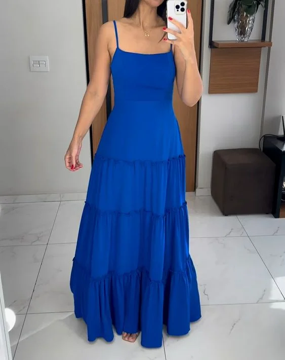 lace-up dressTrendy Royal Blue A-line Spaghetti Straps Prom Dress  Y6838