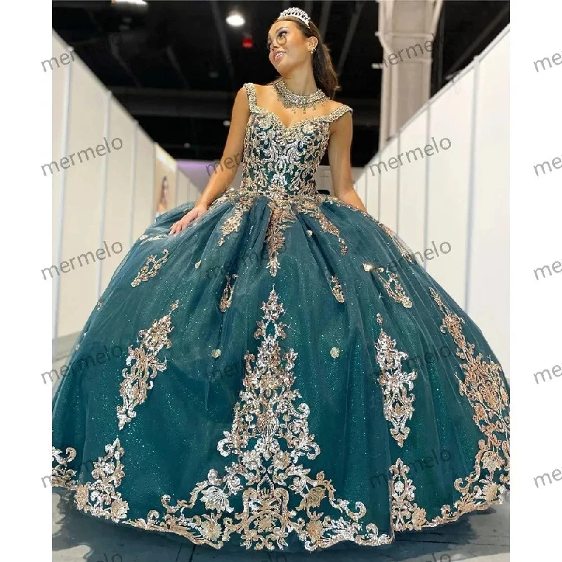 shift dressGlittering Quinceanera Dresses Gold Lace Appliques