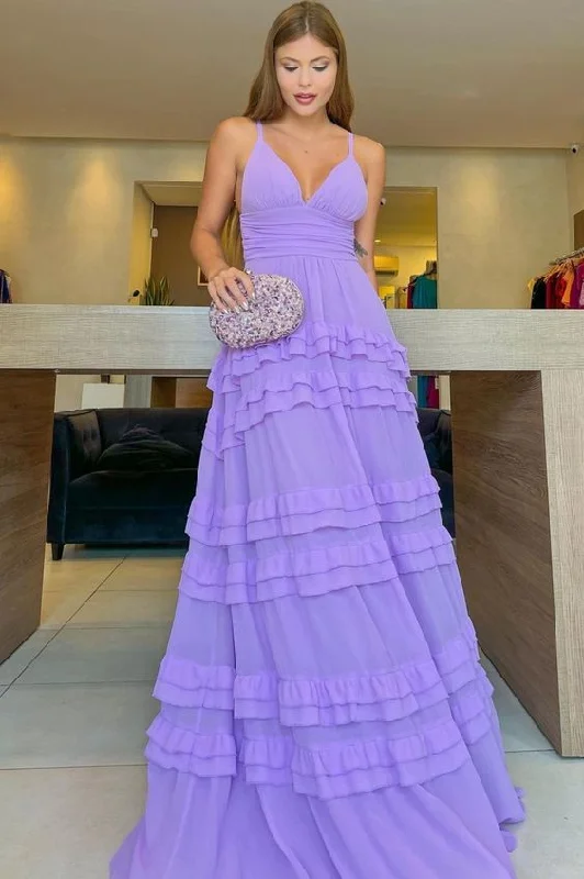 lace dressLavender A-line V Neck Prom Dress,Lavender Evening Dress Y6177