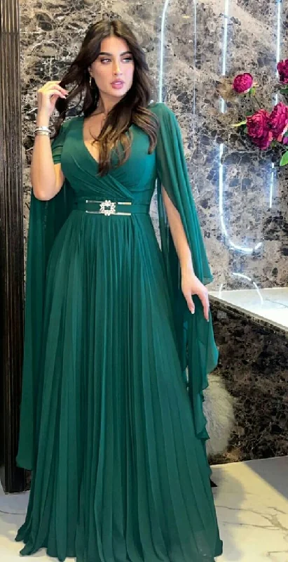 ruched dressGreen A-line V Neck Prom Dress,Green Evening Dress,Reception Dress Y6276