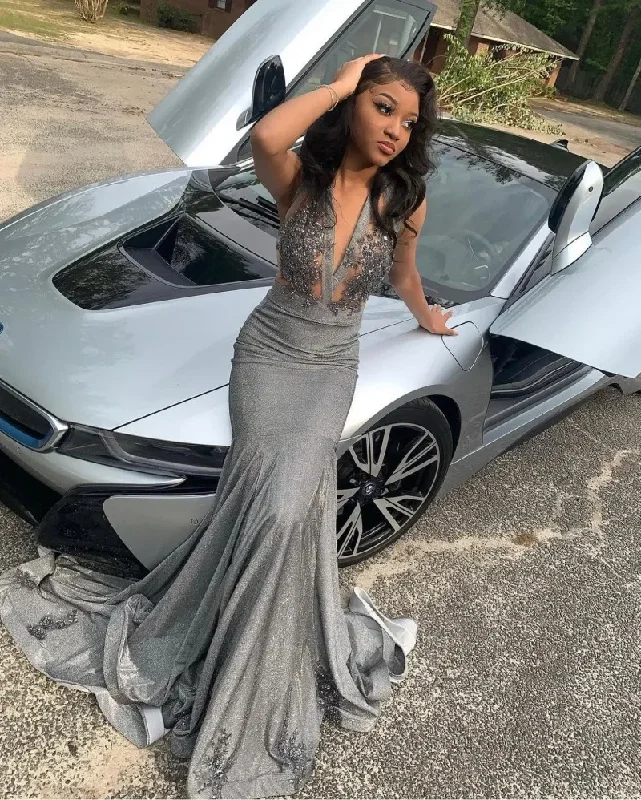 wrap dressSparkle Silver Gray Prom Dresses Sequin Applique African Mermaid Party Gowns For Women Graduation Dress Long robe de bal