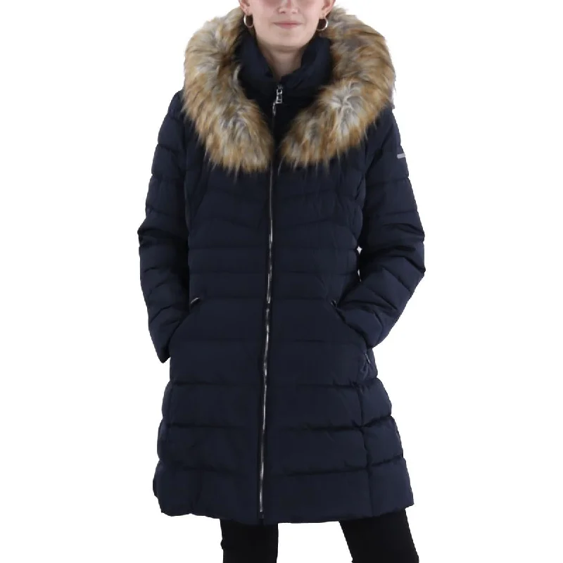 high-fashion coatWomens Faux Fur Trim Hooded Puffer Jacket