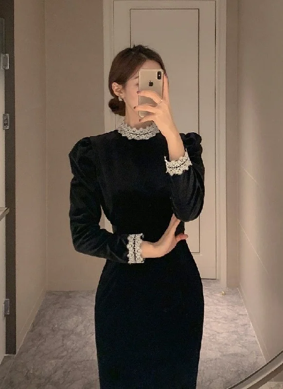 vintage-inspired dressVintage Black Long Sleeves Evening Dress,Black Formal Dress Y5695