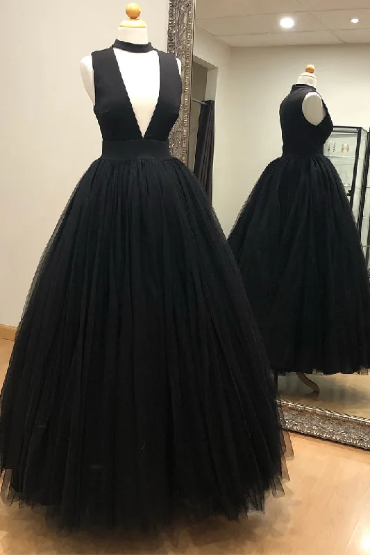 romantic dressGorgeous High Neck Black Long Ball Gown