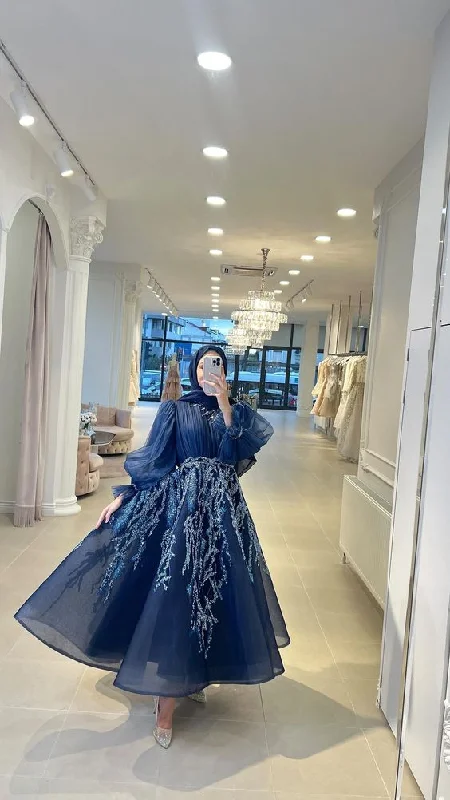 vintage-inspired dressModest A-line Long Sleeves Prom Dress,Muslim Dress  Y6955