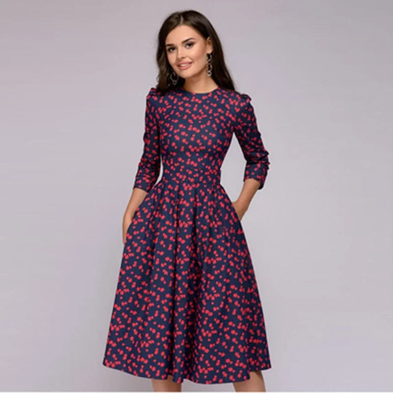 t-shirt dressBerriesJam - Dot Print Three Quarter Sleeve A-line Date Party Dress